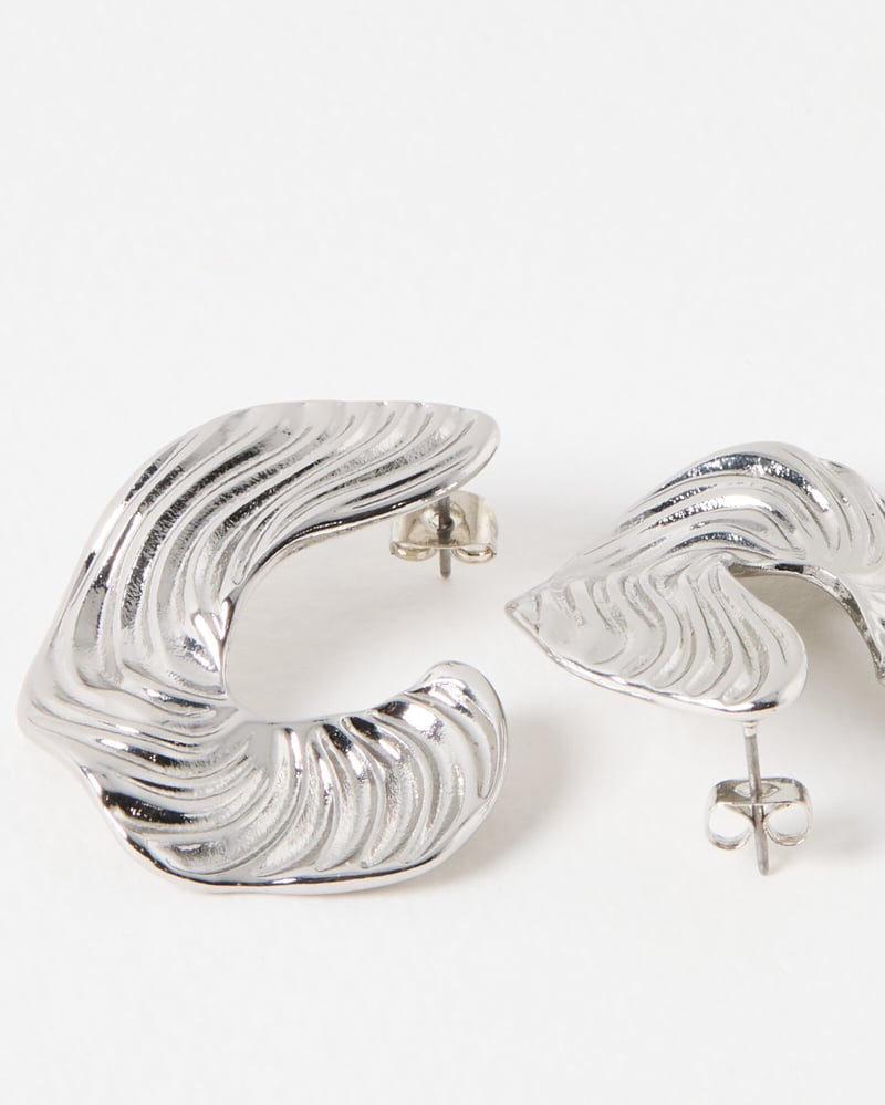 Amadure Curved Lines Silver Tone Statement Earrings