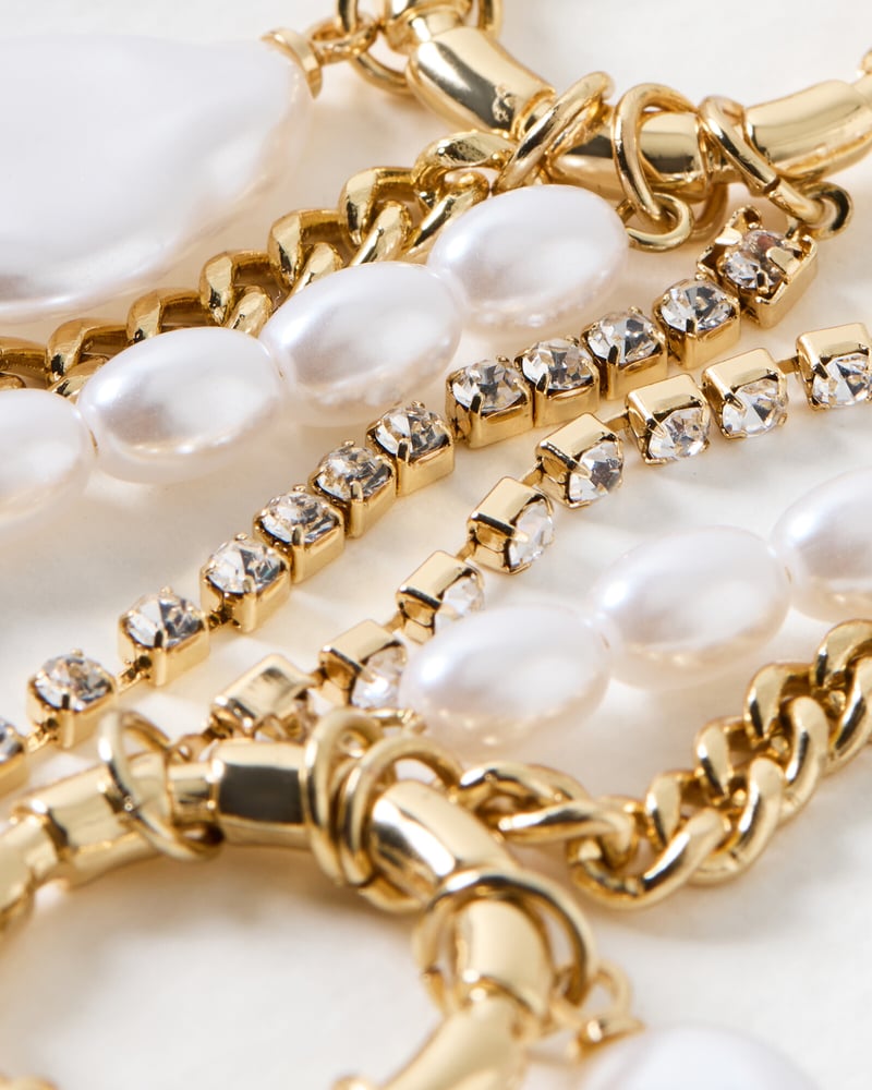 Stevie Chain & Faux Pearl Gold Tone Charm Drop Earrings