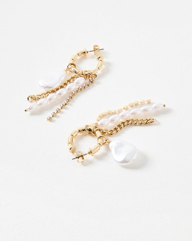 Stevie Chain & Faux Pearl Gold Tone Charm Drop Earrings