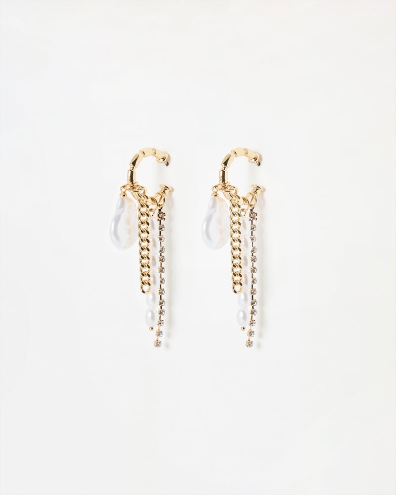 Stevie Chain & Faux Pearl Gold Tone Charm Drop Earrings