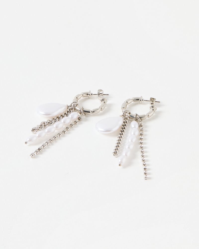 Stevie Chain & Faux Pearl Silver Tone Charm Drop Earrings