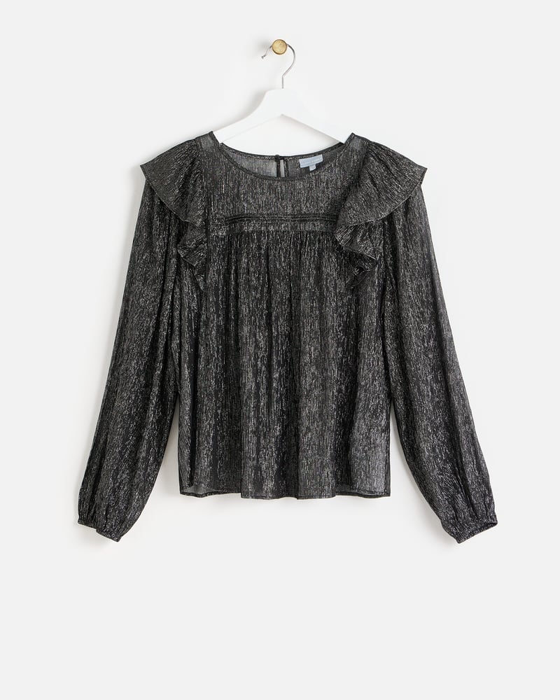 Black Metallic Frill Blouse