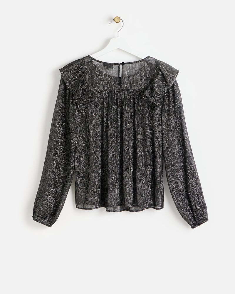 Black Metallic Frill Blouse