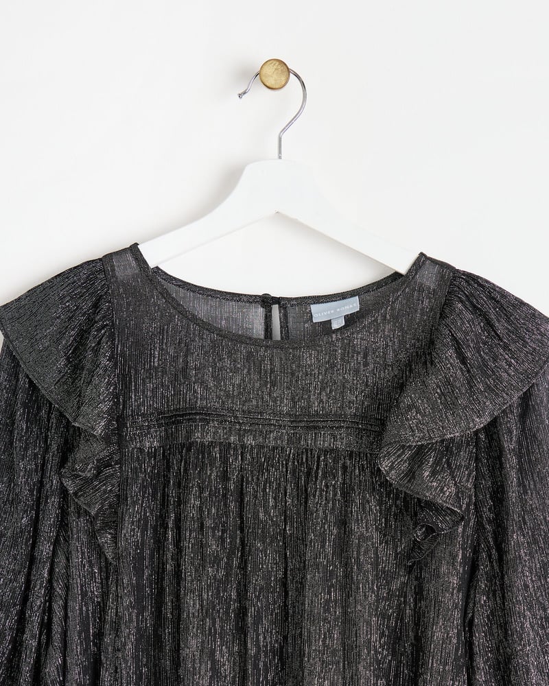 Black Metallic Frill Blouse