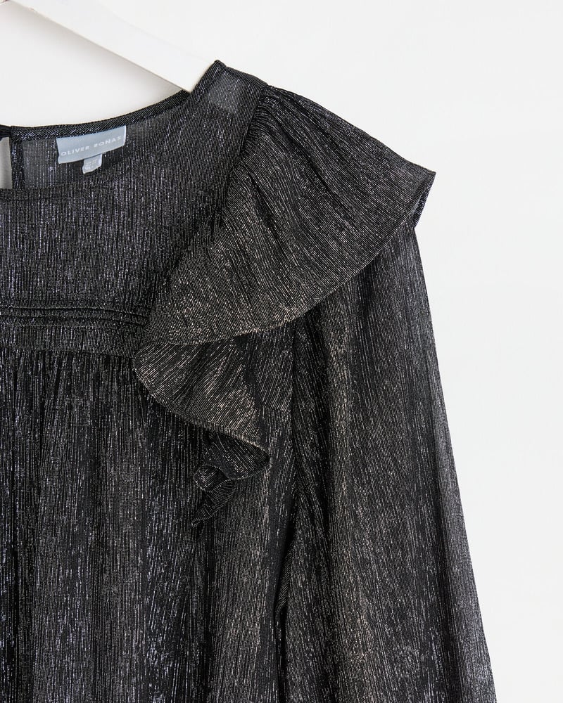 Black Metallic Frill Blouse