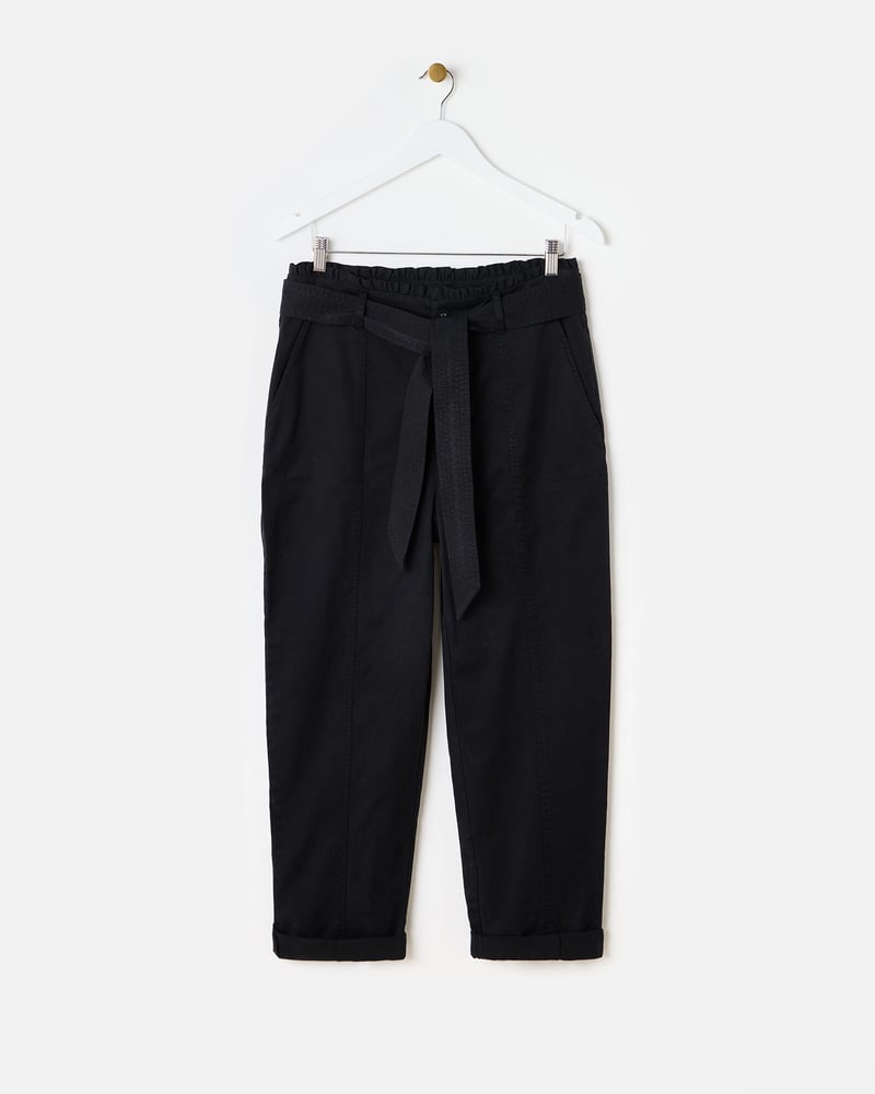 Black Paper Bag Waist Tapered Trousers