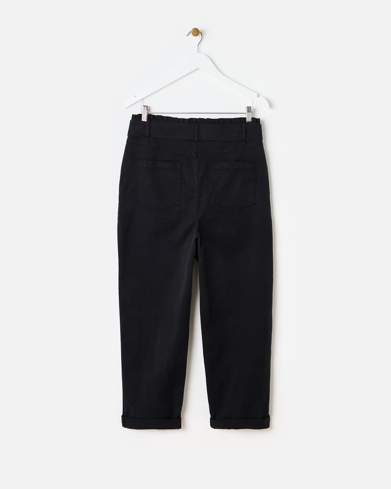 Black Paper Bag Waist Tapered Trousers