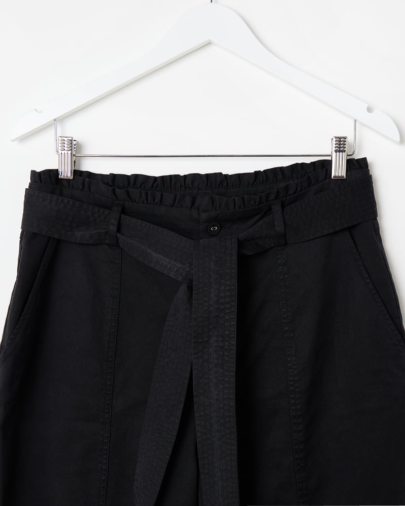 Black Paper Bag Waist Tapered Trousers