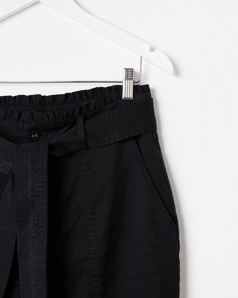 Black Paper Bag Waist Tapered Trousers