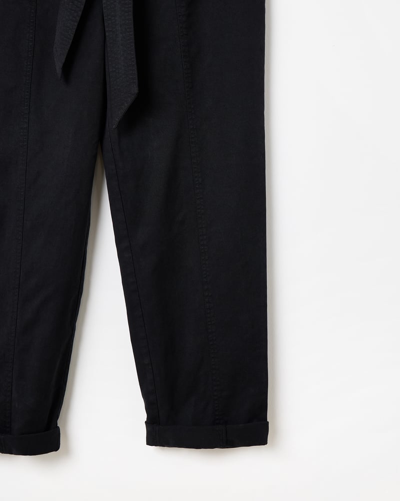 Black Paper Bag Waist Tapered Trousers