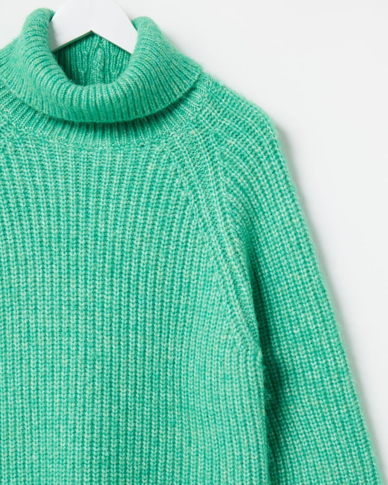 Green Roll Neck Knitted Jumper Dress