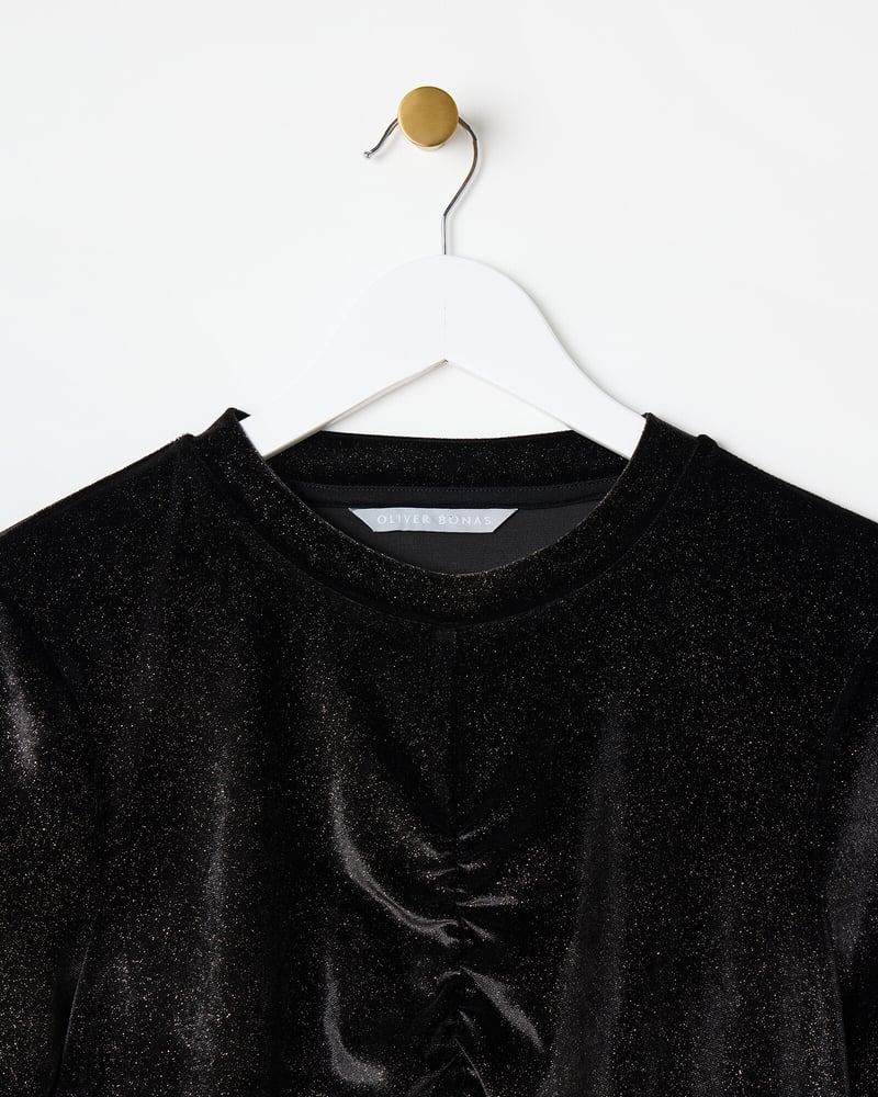 Black Velvet Glitter Long Sleeve Top