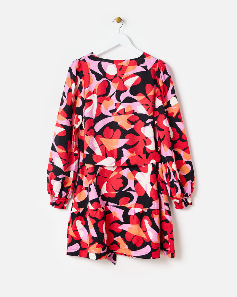 Red Abstract Floral V-Neck Mini Dress