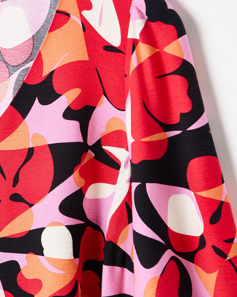Red Abstract Floral V-Neck Mini Dress