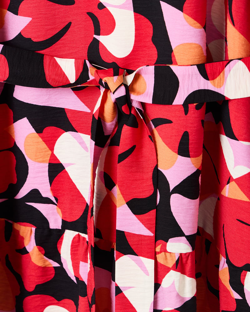 Red Abstract Floral V-Neck Mini Dress
