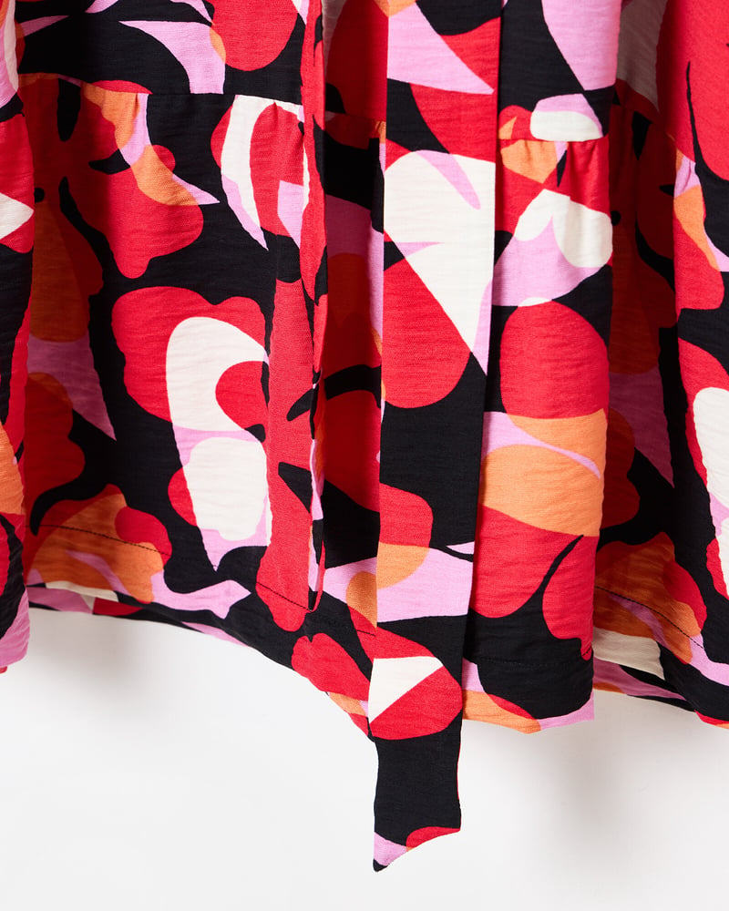 Red Abstract Floral V-Neck Mini Dress