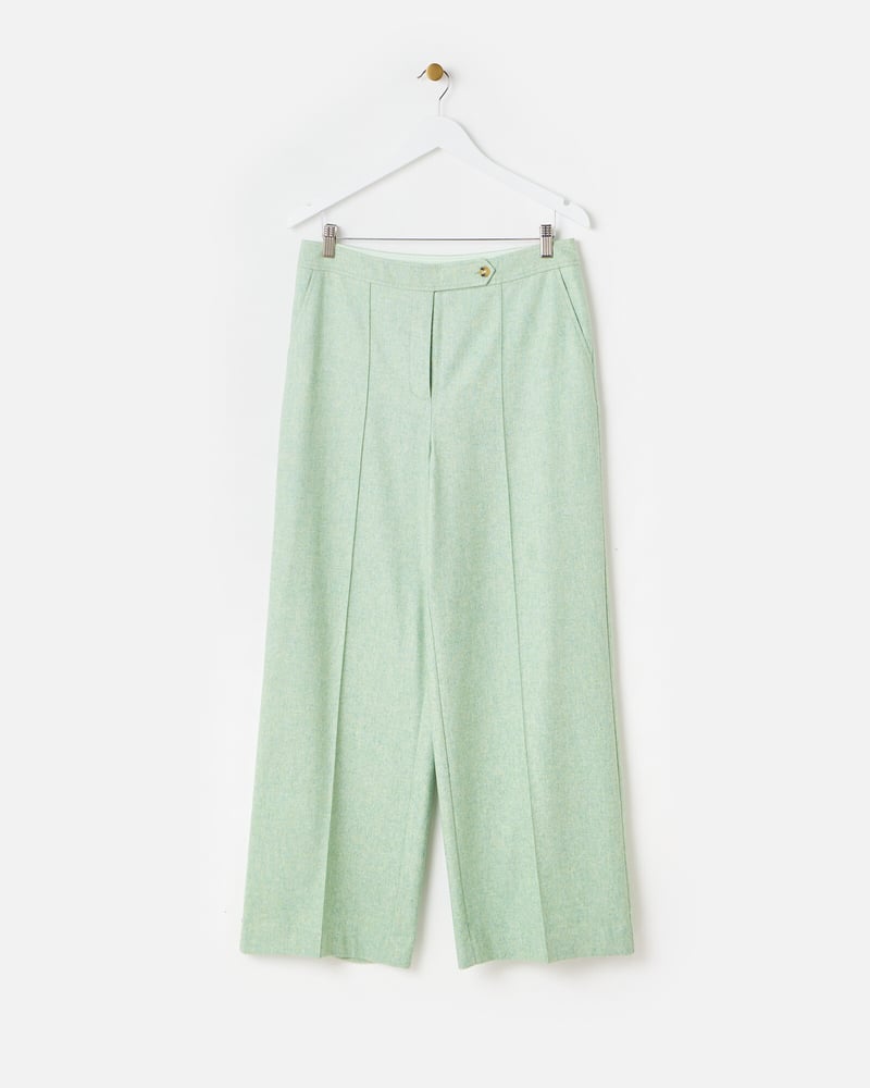 Green Wool Blend Wide Leg Trousers