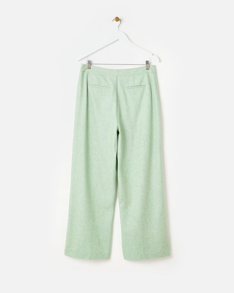 Green Wool Blend Wide Leg Trousers