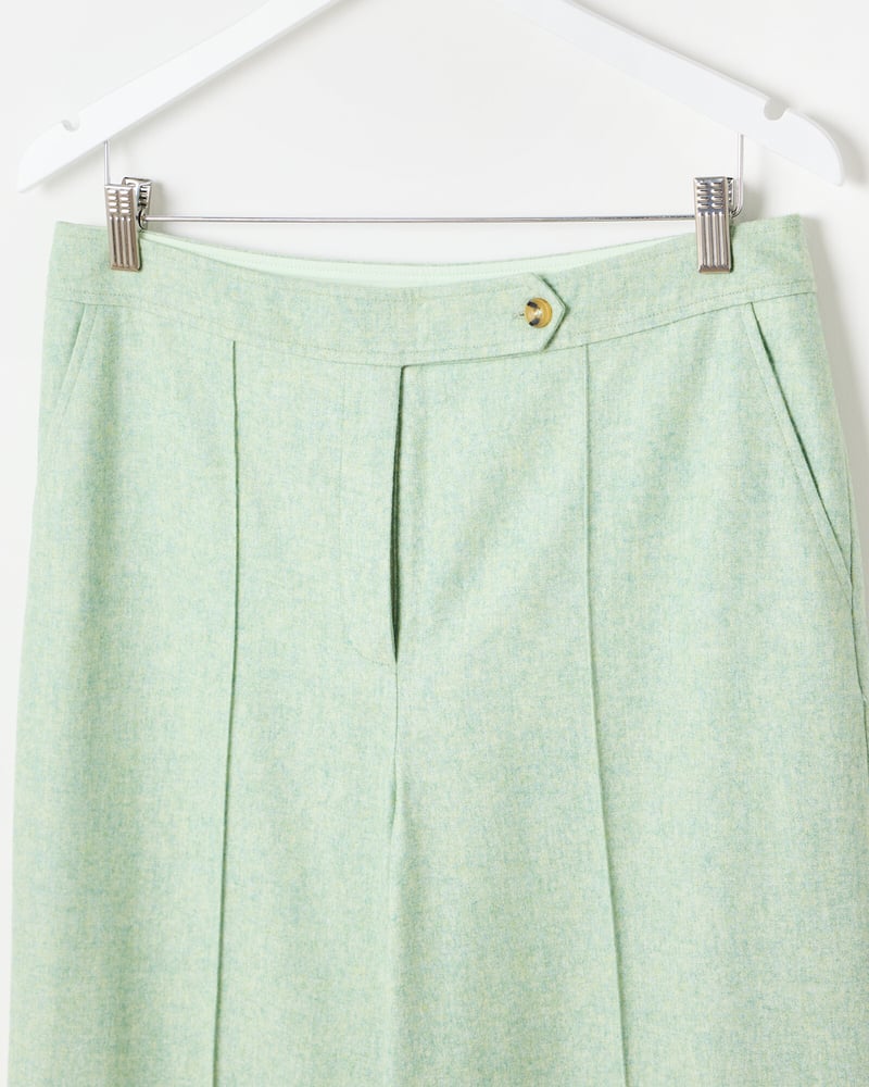 Green Wool Blend Wide Leg Trousers