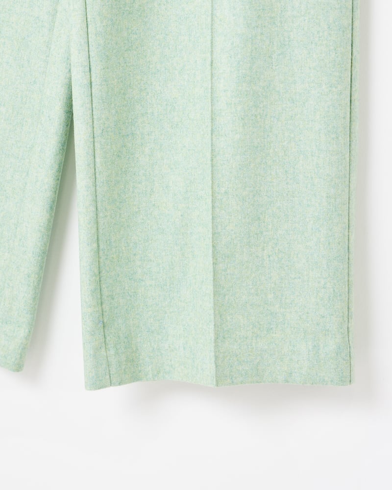 Green Wool Blend Wide Leg Trousers