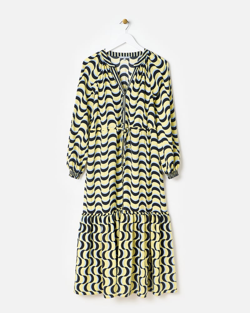 Yellow Wave Geometric Tiered Midi Dress