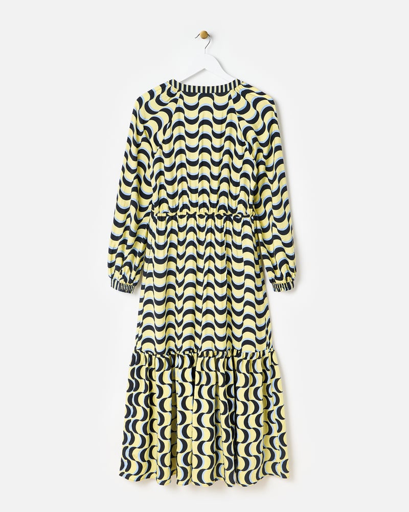 Yellow Wave Geometric Tiered Midi Dress
