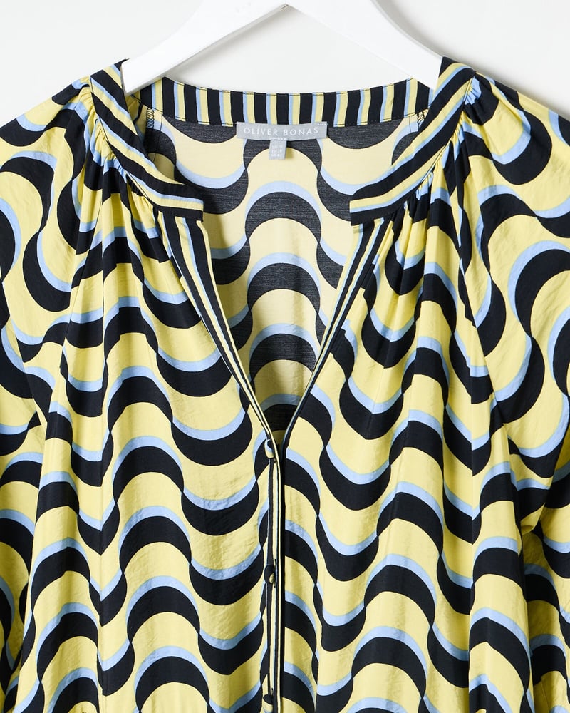 Yellow Wave Geometric Tiered Midi Dress