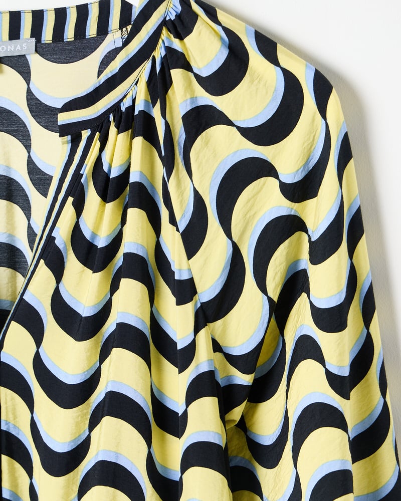 Yellow Wave Geometric Tiered Midi Dress