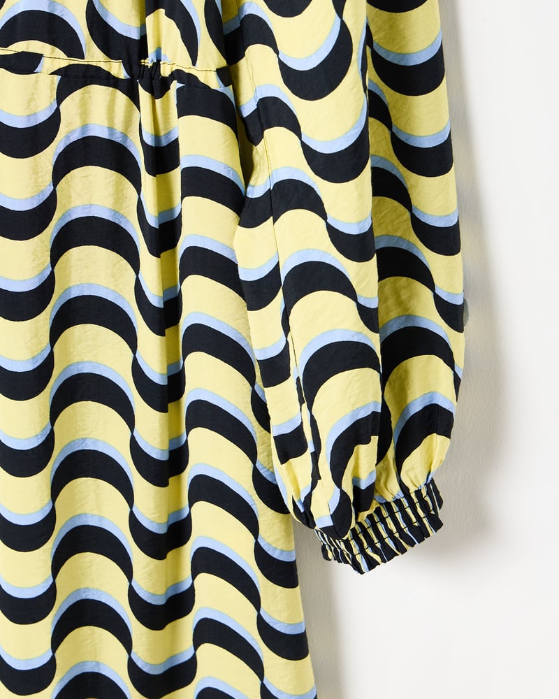 Yellow Wave Geometric Tiered Midi Dress