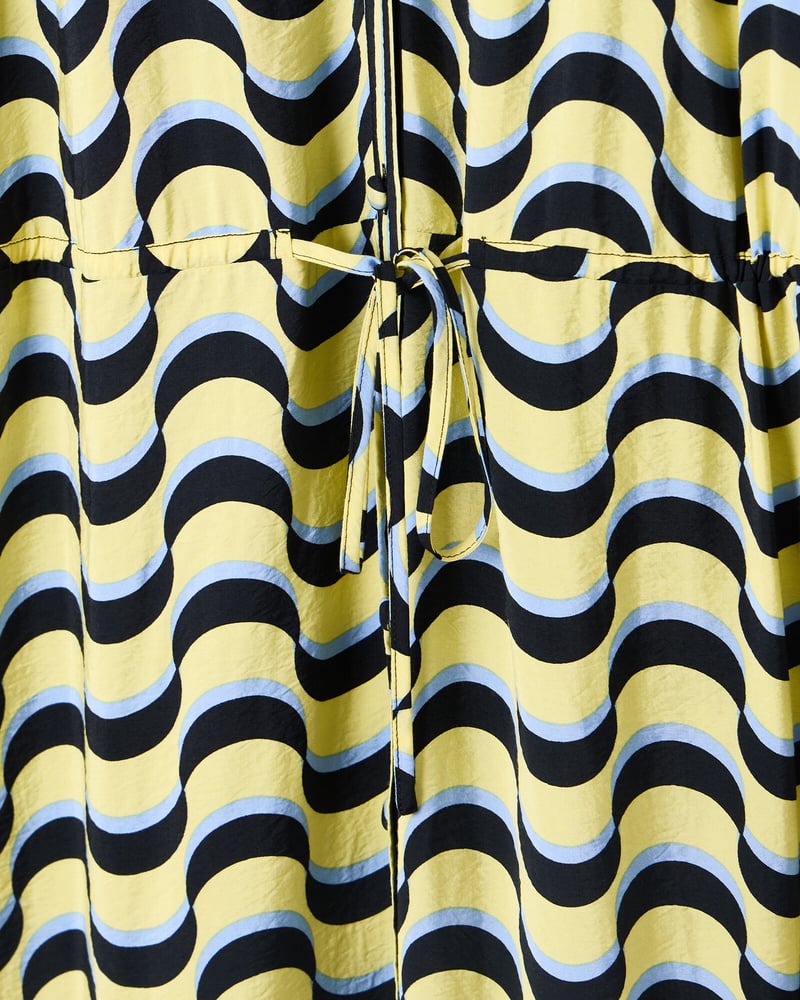Yellow Wave Geometric Tiered Midi Dress