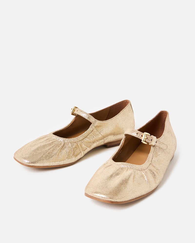 Mary Jane Gathered Gold Leather Shoes