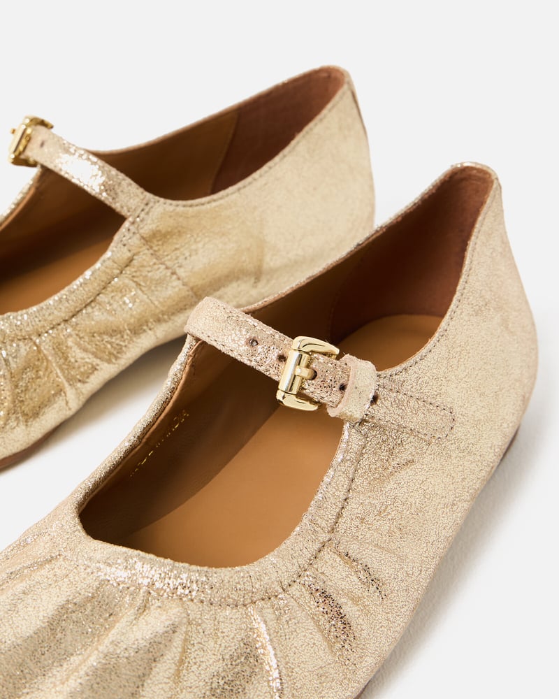 Mary Jane Gathered Gold Leather Shoes