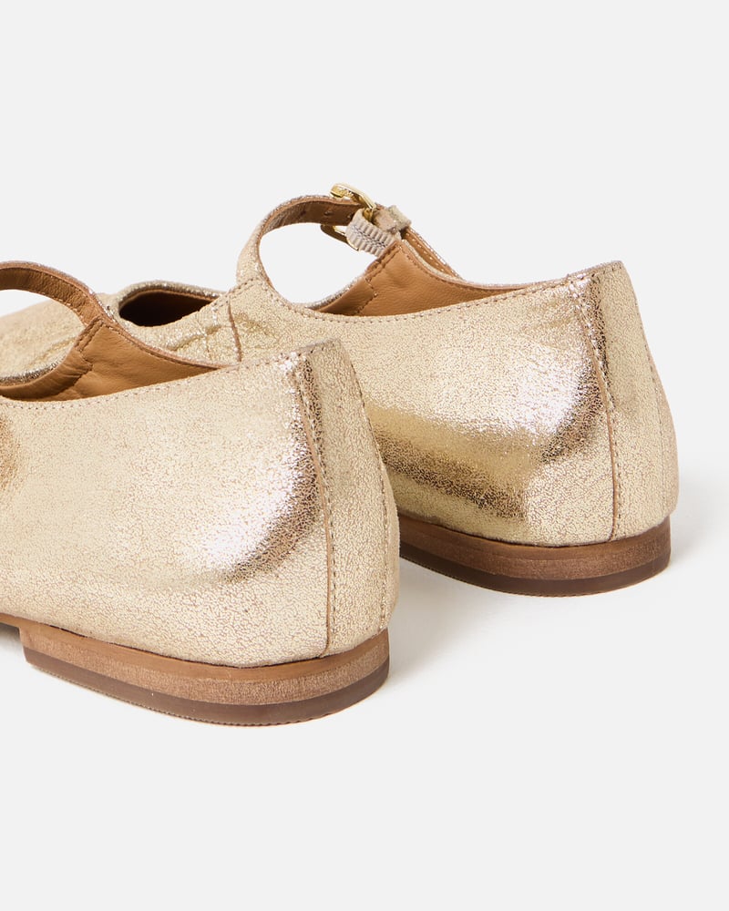 Mary Jane Gathered Gold Leather Shoes