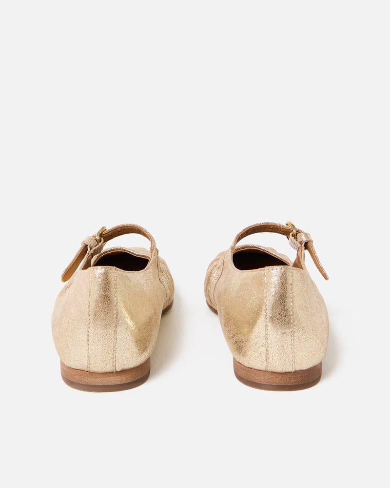 Mary Jane Gathered Gold Leather Shoes