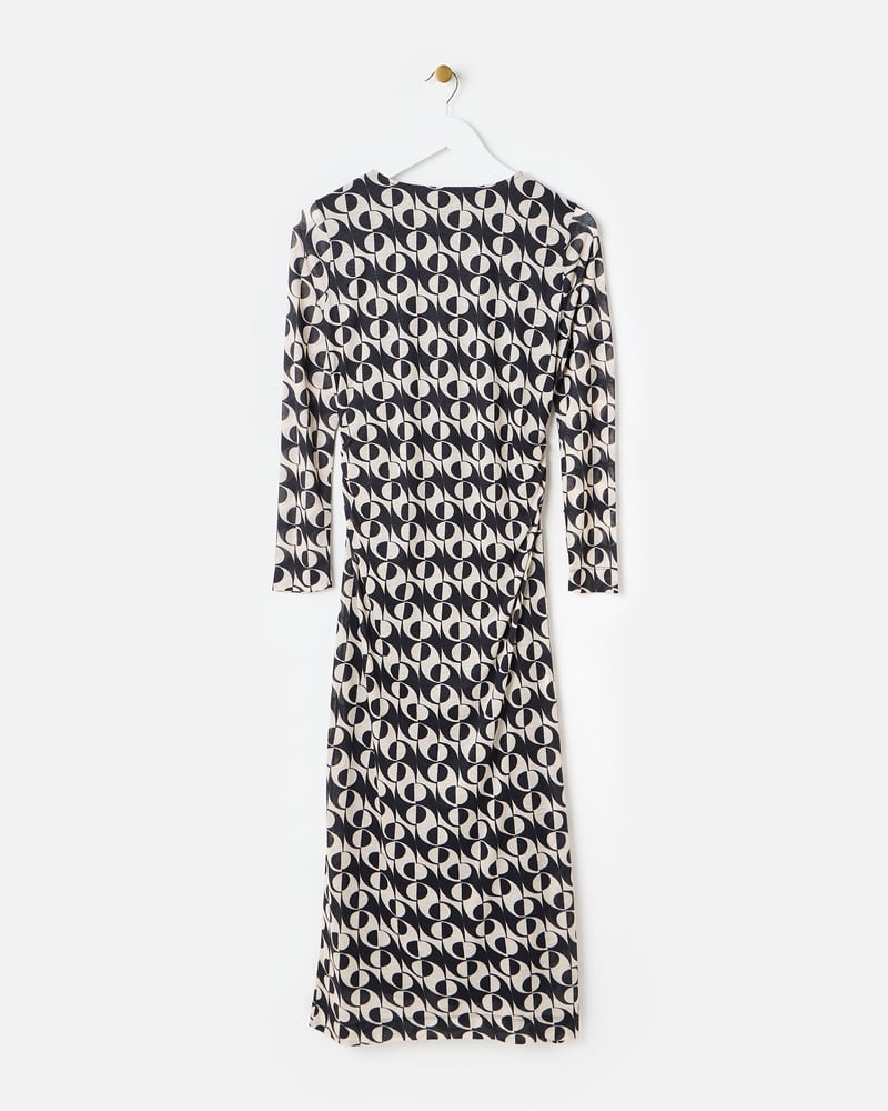 Abstract Print Monochrome Mesh Midi Dress