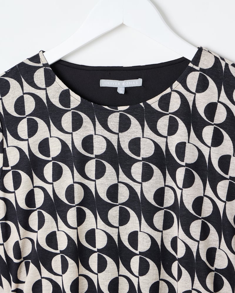 Abstract Print Monochrome Mesh Midi Dress