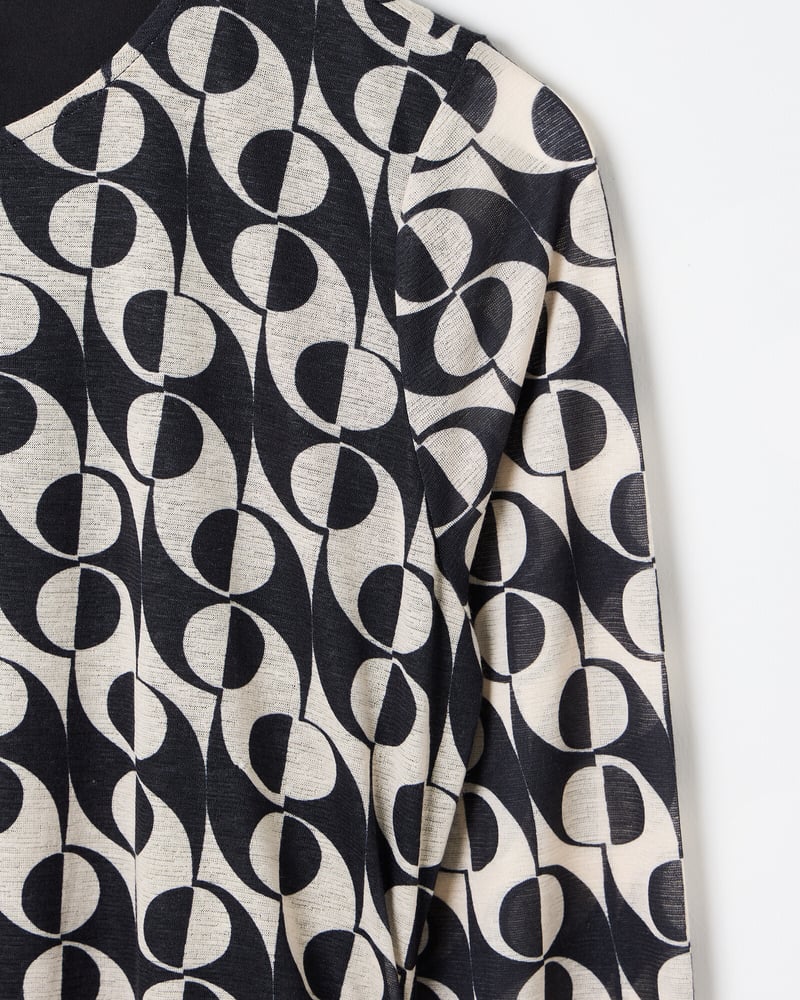 Abstract Print Monochrome Mesh Midi Dress