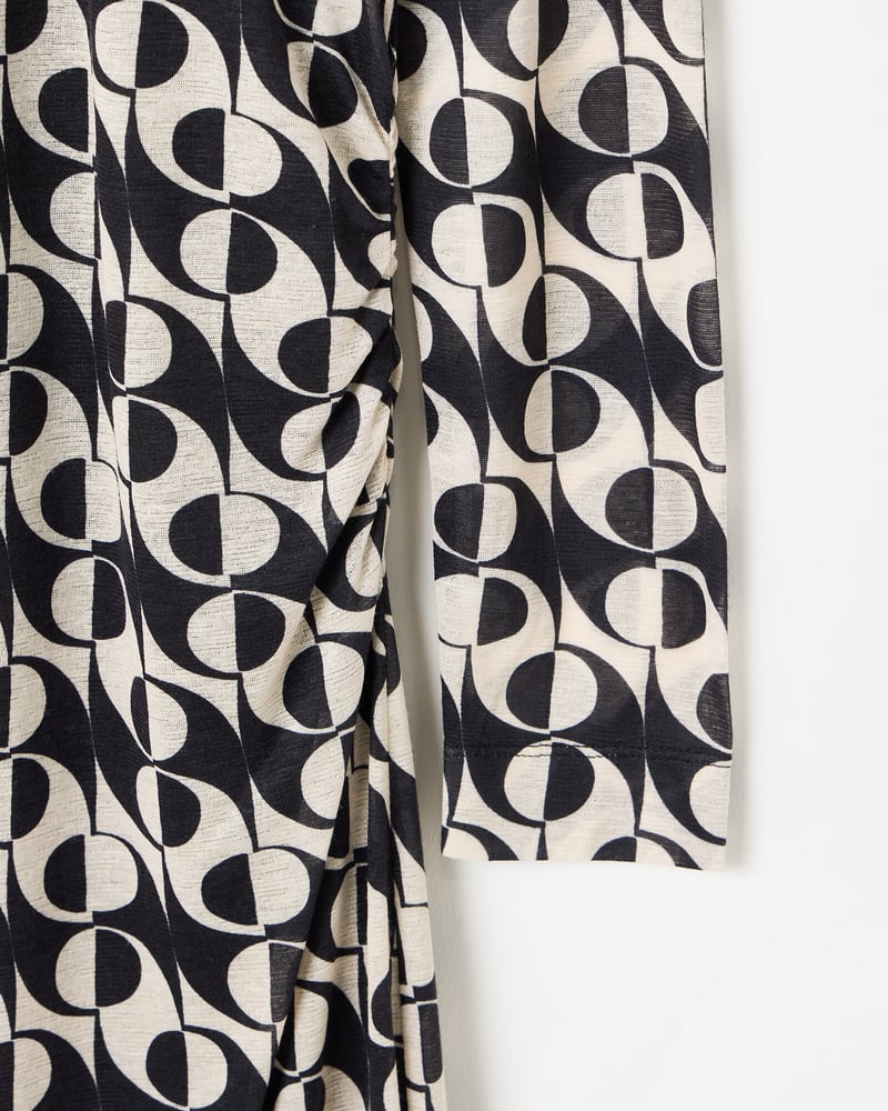 Abstract Print Monochrome Mesh Midi Dress