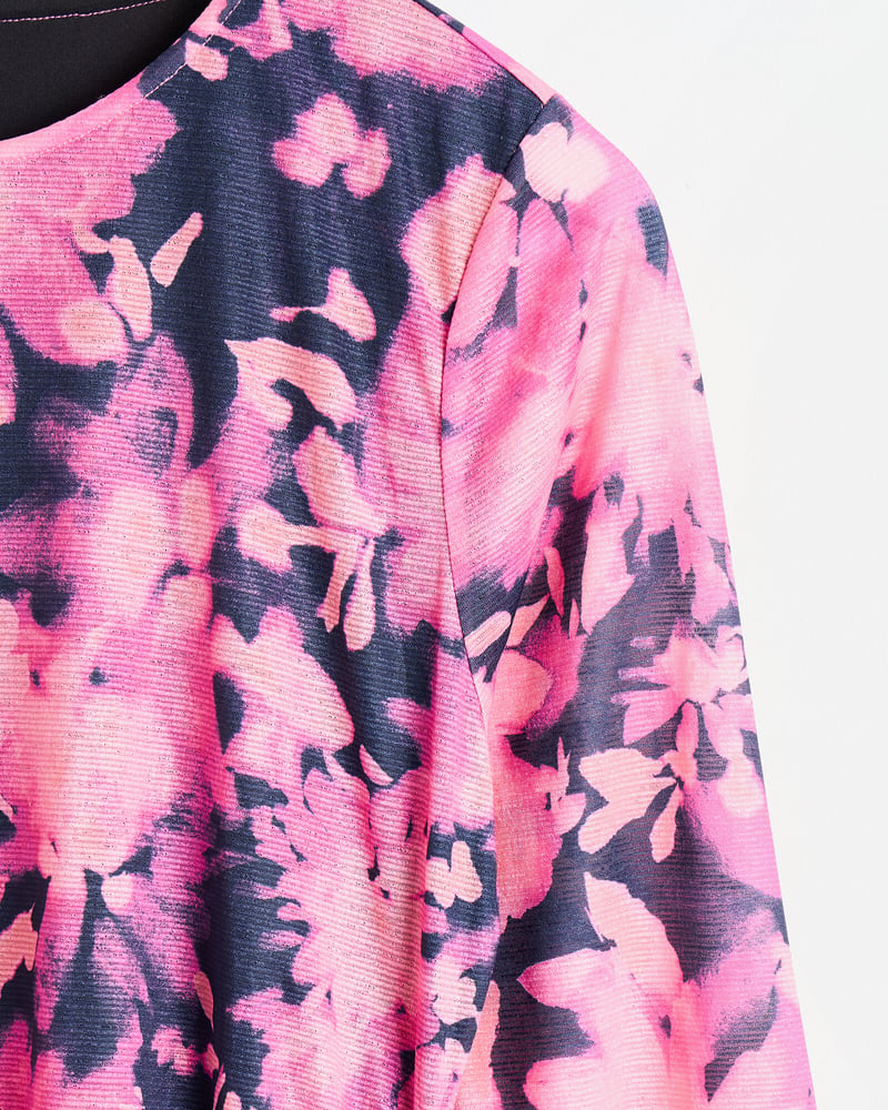 Floral Print Pink Ruched Midi Dress