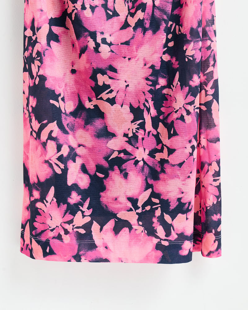 Floral Print Pink Ruched Midi Dress
