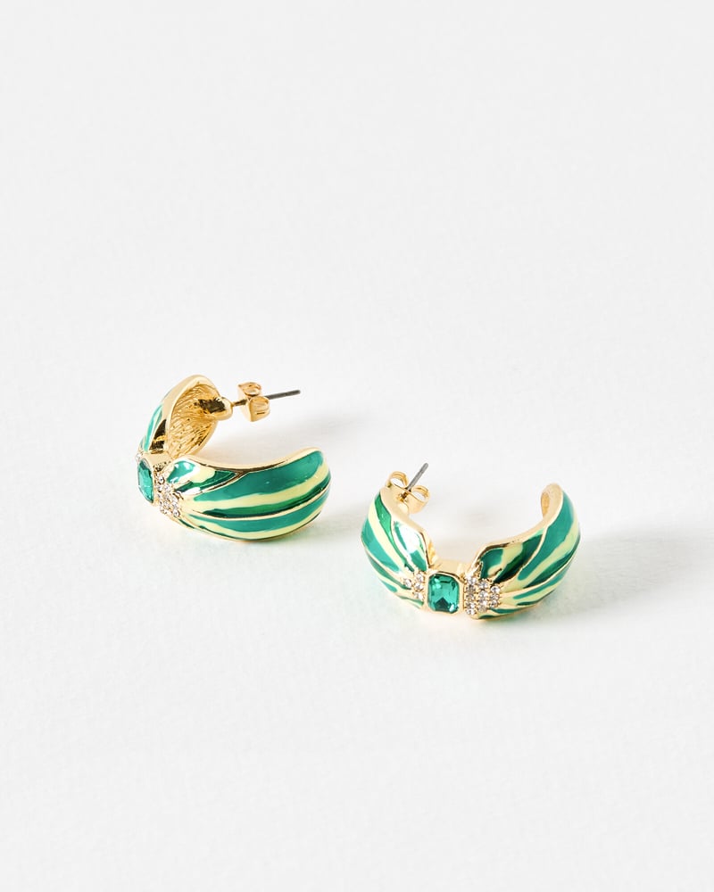 Julia Enamel & Stone Inlay Green Hoop Earrings