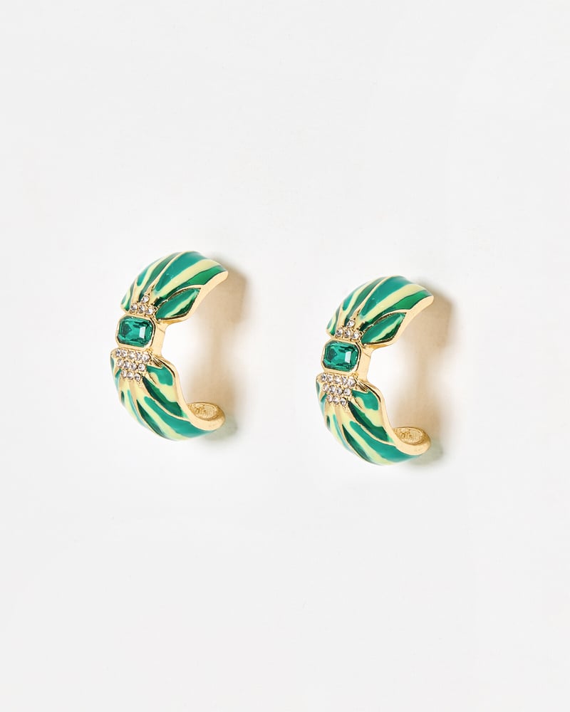Julia Enamel & Stone Inlay Green Hoop Earrings