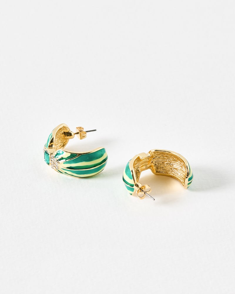 Julia Enamel & Stone Inlay Green Hoop Earrings
