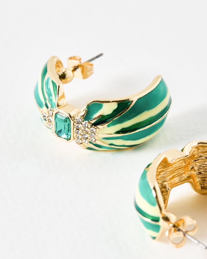 Julia Enamel & Stone Inlay Green Hoop Earrings