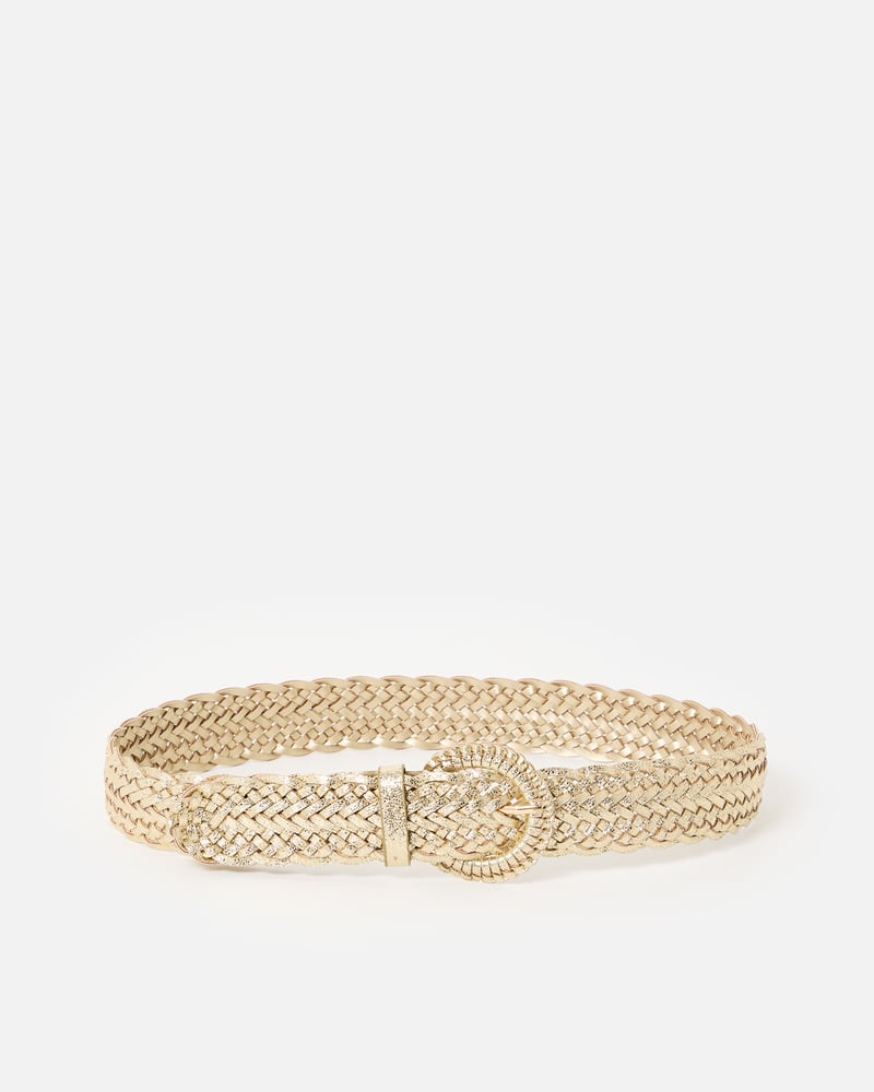 Gold Metallic Braided Weave Jeans Belt