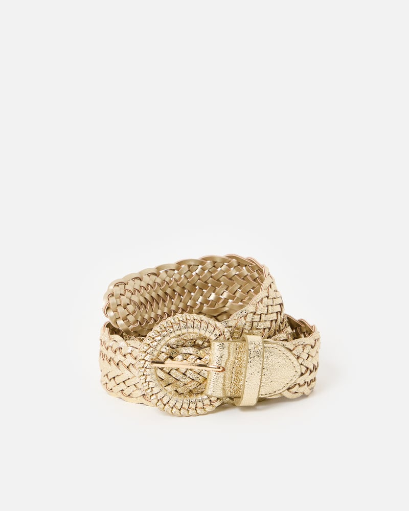Gold Metallic Braided Weave Jeans Belt