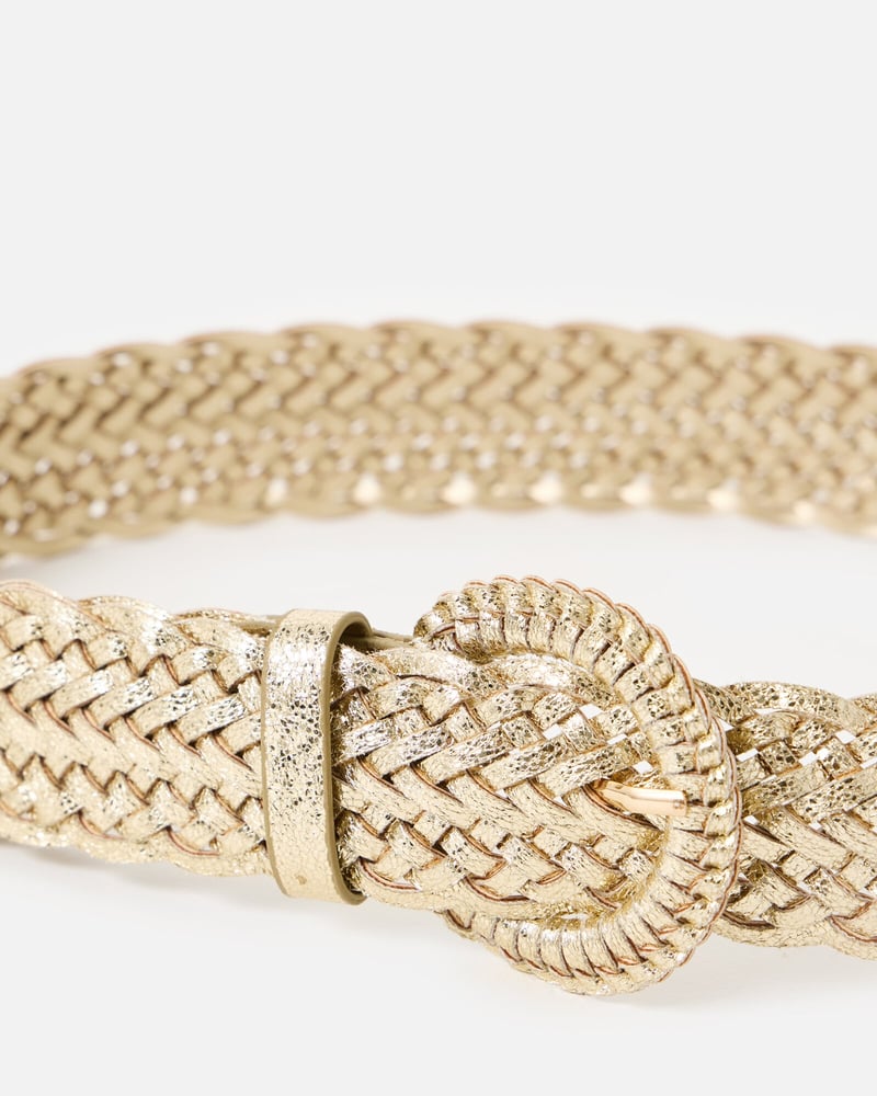 Gold Metallic Braided Weave Jeans Belt