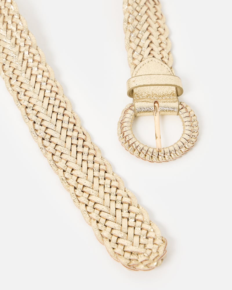 Gold Metallic Braided Weave Jeans Belt