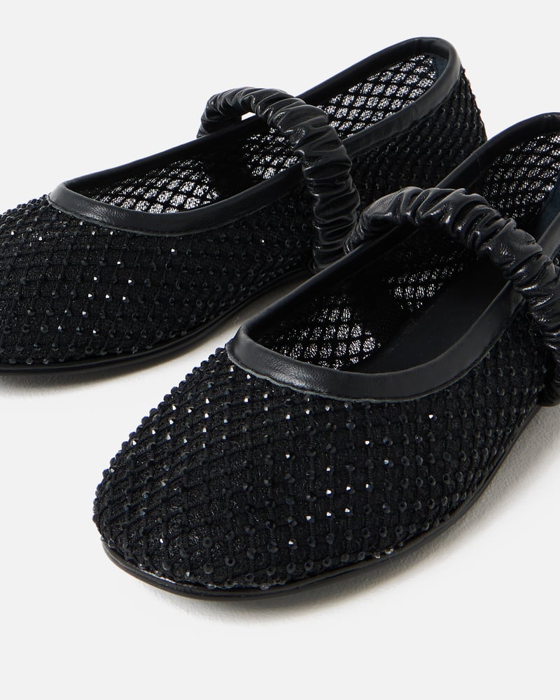Black Sparkle Mesh Ballet Flats