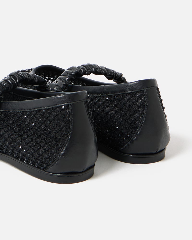 Black Sparkle Mesh Ballet Flats
